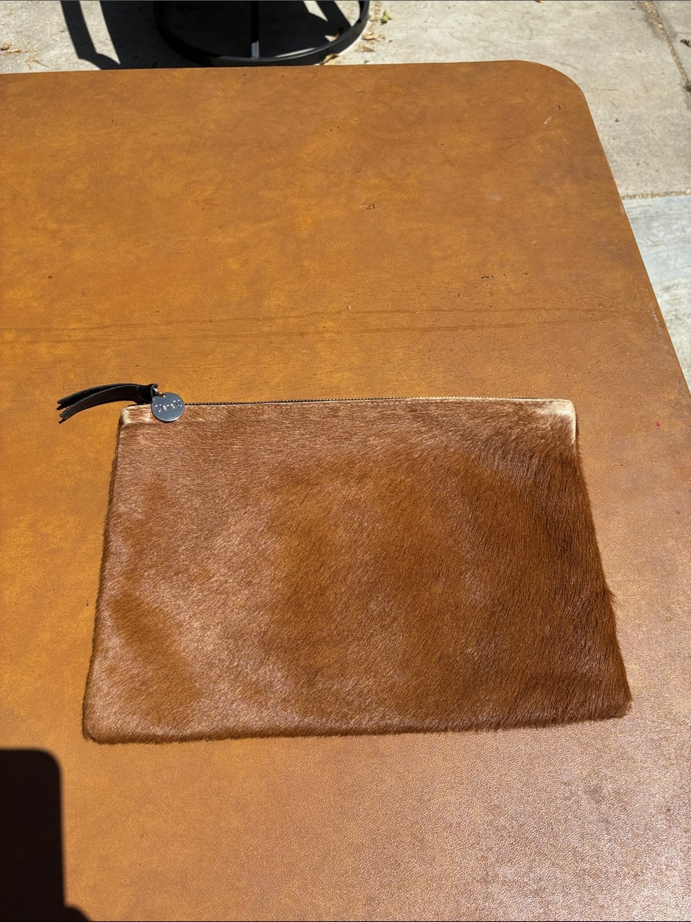 Clare V. Calf Hair Flat Clutch Camel Sold As Is